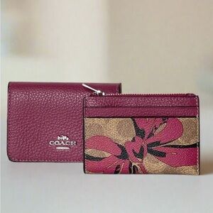 NWT Coach Card Holder Mini Wallet Bow Signature Canvas